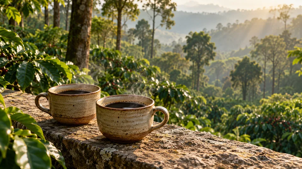 Coffee on the ledge. Conceptual brand imagery.