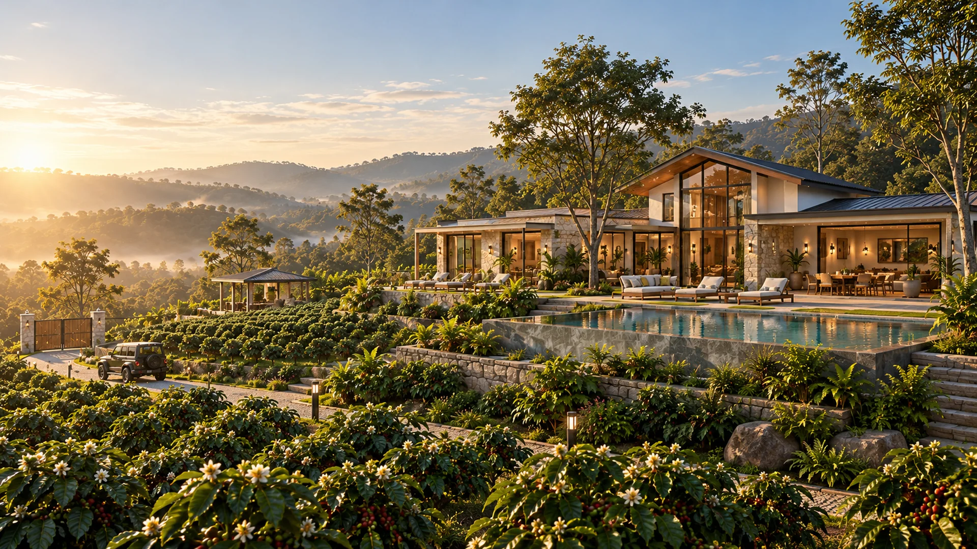 The Reserve poolside terrace above the coffee