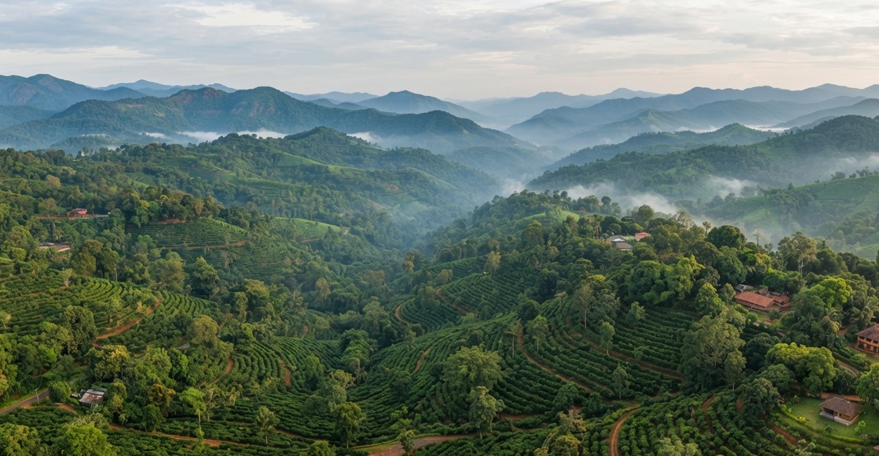 coffee estates in the hills of Coorg between Madikeri and Virajpet